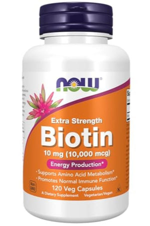NOW Extra Strength Biotin, 10 mg (10,000 mcg), 120 Veg Capsules, Foods