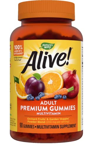 Nature's Way Alive! Adult Premium Multivitamin Gummy, Full Vitamin B Complex, Supports Immune Health*, 90 Gummies