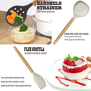 Kitchen Utensils Set - 35 PCs Cooking Utensils with Grater, Tongs, Spoon Spatula & Turner Made of Heat Resistant Food Grade Silicone and Wooden Handles Kitchen Gadgets Tools Set for Nonstick Cookware