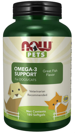 NOW Foods Pet Health, Omega 3 Supplement, Formulated for Cats & Dogs, 180 Softgels