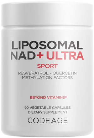 Liposomal NAD+ with Resveratrol & Vitamin B - NAD Plus Ultra for Energy & Healthy Aging Support - NAD Vitamin Supplement with Quercetin, Betaine, Riboflavin - Bioavailable - 90 Capsules