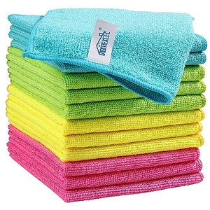 Microfiber Cleaning Cloth,12 Pack Cleaning Rag,Cleaning Towels with 4 Color Assorted,11.5"X11.5"(Green/Blue/Yellow/Pink)