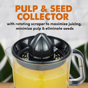 Elite Electric Citrus Juicer, Compact, Large Volume, Pulp Control, Oranges, Lemons, Limes, Grapefruits with Easy Pour Spout, 24oz, Black/Stainless Steel