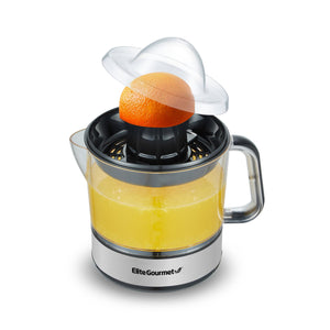Elite Electric Citrus Juicer, Compact, Large Volume, Pulp Control, Oranges, Lemons, Limes, Grapefruits with Easy Pour Spout, 24oz, Black/Stainless Steel