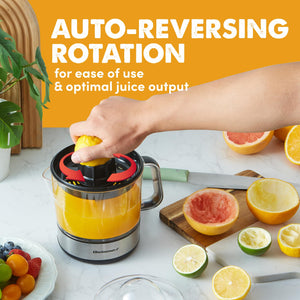 Elite Electric Citrus Juicer, Compact, Large Volume, Pulp Control, Oranges, Lemons, Limes, Grapefruits with Easy Pour Spout, 24oz, Black/Stainless Steel