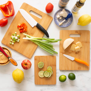 3-Piece Bamboo Cutting Board Set; 3 Assorted Sizes of Bamboo Wood Cutting Boards for Kitchen