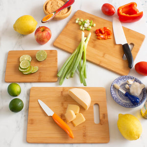 3-Piece Bamboo Cutting Board Set; 3 Assorted Sizes of Bamboo Wood Cutting Boards for Kitchen