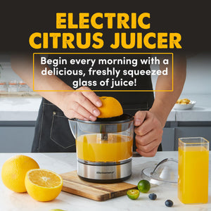 Elite Electric Citrus Juicer, Compact, Large Volume, Pulp Control, Oranges, Lemons, Limes, Grapefruits with Easy Pour Spout, 24oz, Black/Stainless Steel