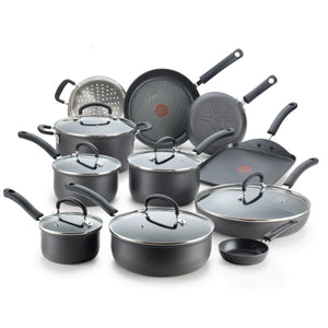 Ultimate Hard Anodized Nonstick Cookware Set 17 Piece, Oven Broiler Safe 400F, Lid Safe 350F, Kitchen Cooking Set w/ Fry Pans, Saucepans, Saute Pan, Griddle, Pots and Pans, Dishwasher Safe Black