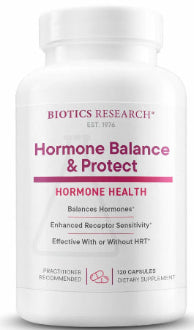 Biotics Research hormone balance supplement bottle on a white background