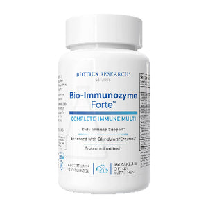 Biotics Research Bio-Immunozyme Forte Complete Immune Multi dietary supplement, containing 180 capsules, shown on a solid white background.