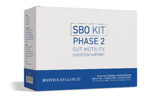 SBO Kit Phase 2 packaging for gut motility and digestion support by Biotics Research on a white background