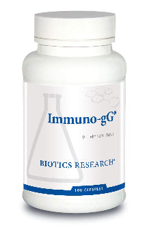 Bottle of Immuno-gG dietary supplement by Biotics Research on a white background