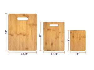 3-Piece Bamboo Cutting Board Set; 3 Assorted Sizes of Bamboo Wood Cutting Boards for Kitchen