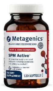 Metagenics SPM Active dietary supplement bottle for body and joint soreness on a white background