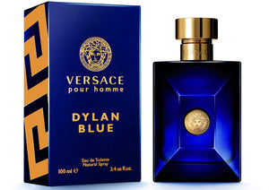 Versace Dylan Blue Pour Homme EDT 100 ml men perfume bottle with box on white background