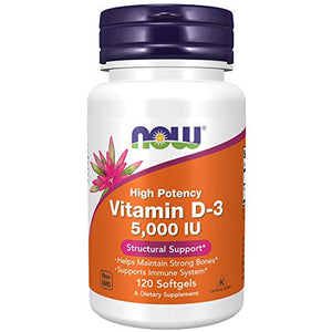 Vitamin D-3, High Potency, 5,000 IU, 120 Softgels, Now Foods