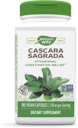 Nature’s Way Cascara Sagrada Bark, Occasional Constipation Relief*, Non-GMO Project Verified, 270 mg per Serving, 180 Capsules