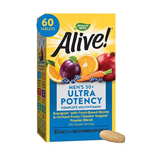 Nature's Way Alive! Men’s 50+ Daily Ultra Potency Complete Multivitamin, High Potency Formula, Supports Multiple Body Systems*, Supports Cellular Energy*, Gluten-Free, 60 Tablets