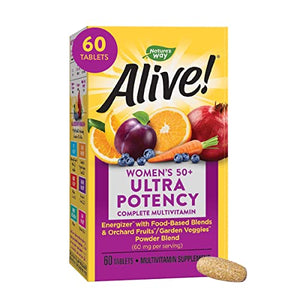 Nature's Way Alive! Women’s 50+ Ultra Potency Complete Multivitamin, High Potency Formula, Supports Multiple Body Systems, Supports Cellular Energy, Gluten-Free, 60 Tablets
