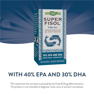Nature's Way Super Fisol Premium Fish Oil, Sustainably Sourced, Tested for PCBs, Heavy Metals, and Impurities, 70% EPA/DHA, 180 Softgels