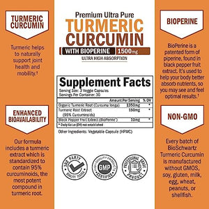 Turmeric Curcumin with BioPerine 1500mg - Natural Joint Support with 95% Standardized Curcuminoids & Black Pepper Extract