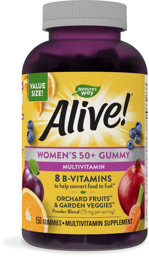Nature's Way Alive! Women’s 50+ Daily Gummy Multivitamins, Supports Multiple Body Systems*, Supports Cellular Energy*, B-Vitamins, Gluten-Free, Vegetarian, Mixed Berry Flavored, 150 Gummies